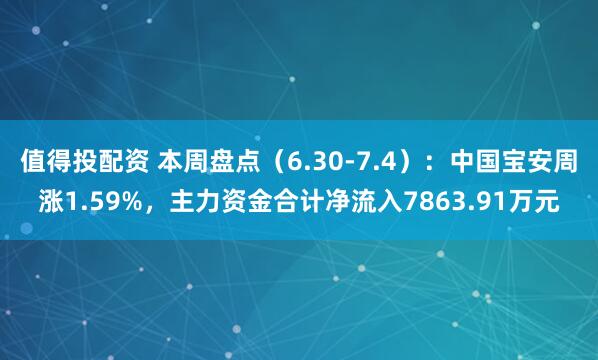 值得投配资 本周盘点（6.30-7.4）：中国宝安周涨1.59%，主力资金合计净流入7863.91万元
